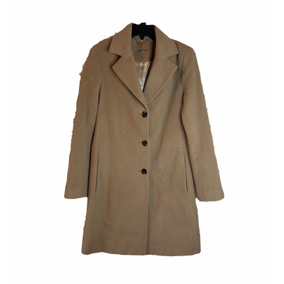 Calvin Klein Jackets & Blazers - Calvin Klein Women's Camel Mid-Length Wool Blend Lined Overcoat Pockets Sz 8